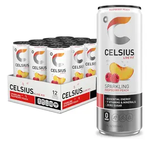 CELSIUS Sparkling Raspberry Peach, Sugar Free Energy Drink, 12 Fl Oz (Pack of 12)
