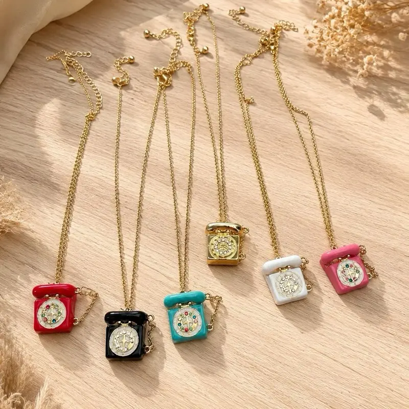 vitae telephone  pendant necklace  adjustable gold plated chain