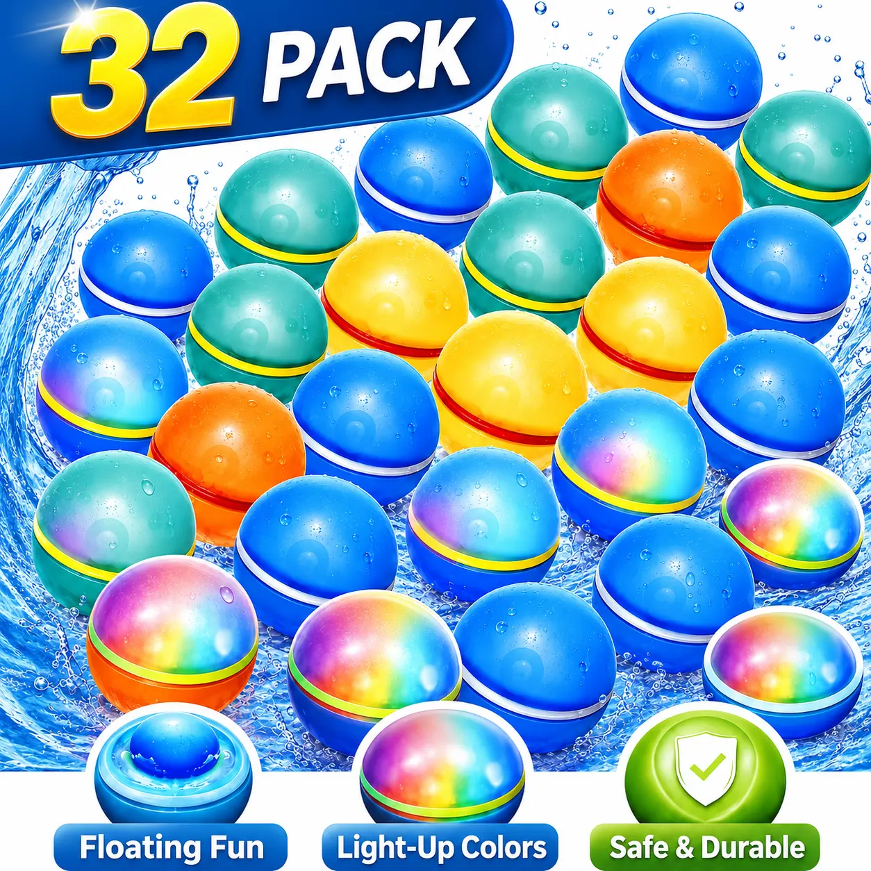 Reusable Magnetic Water Balloons, Quick Fill Self Sealing Splash Balls, Soft Silicone Refillable Water Toys for Kids & Adults,Backyard Party Games, Pool Party Toys, Beach Fun, Summer Activities, Birthday Gifts, 12/16/24/32 Pack