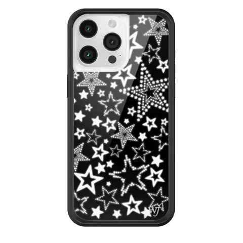 Wildflower Cases Custom Durable Shockproof Rubber iPhone Cellphone Smartphone Case - Limited Edition Star Girl Design, Raised Black Bumper Protector, Black Background Shiny White Star Aesthetic Cover Casing, Women-Owned Small Business Gift for Her