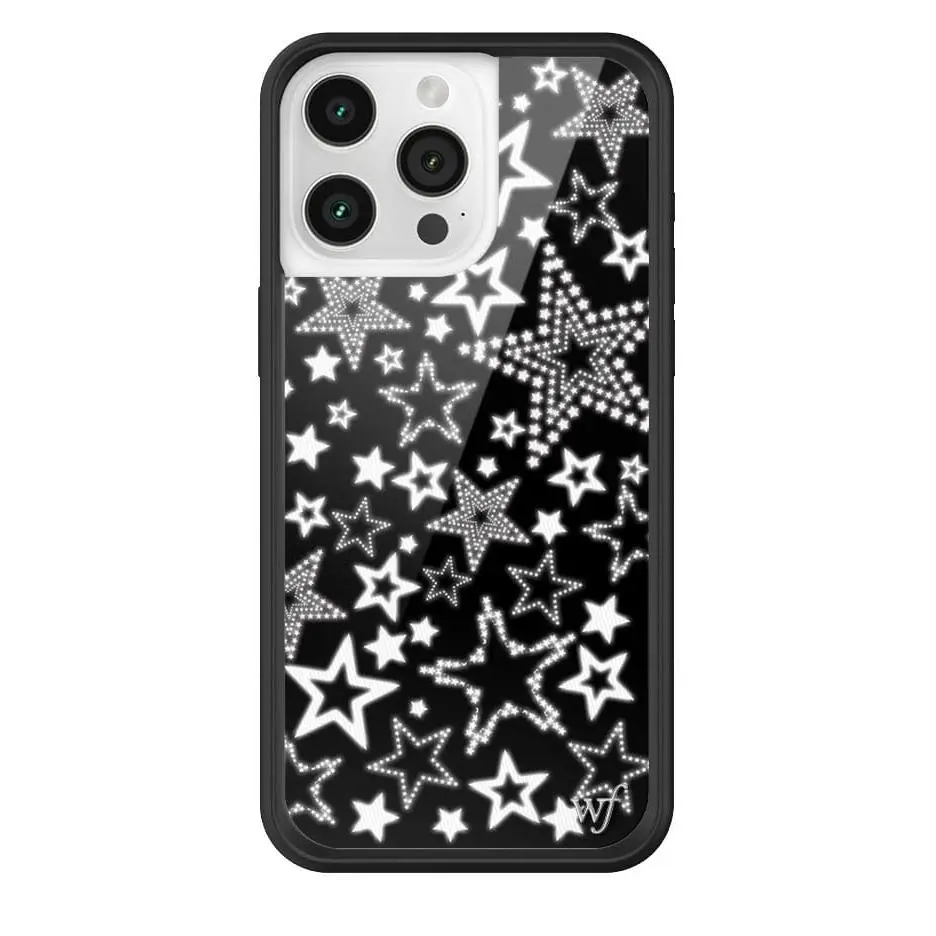Star Girl | Limited Edition Trendy iPhone Case | Raised Protective Black Bumper | Women Owned Small Business | Black Background Shiny Whtie Star Designs Aesthetic Pattern | Safety Casing Protective | Gift for Her