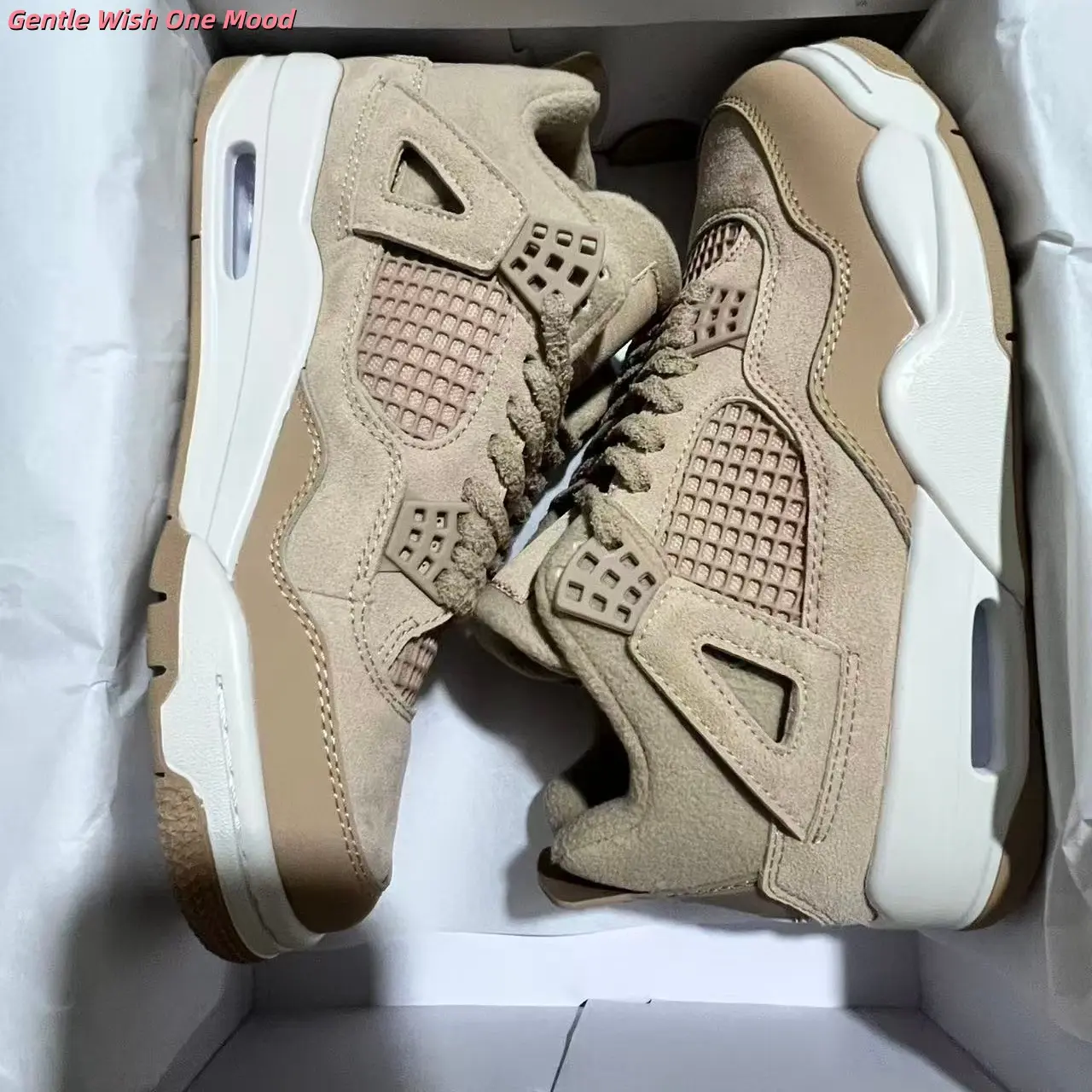 Brand New Original Box Unisex Wheat Khaki Suede Mid Top Retro Basketball Sneakers Non Slip Street Fashion Casual Athletic Shoes