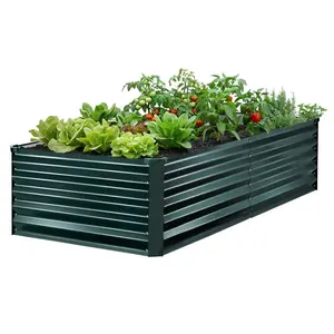 VEVOR 2 Pack Galvanized Raised Garden Beds, 8x 4x 1 ft, Rectangular Metal Planter Boxes Kit Outdoor, Bottomless Elevated Planting Box with Gloves, Alu - Zinc, for Growing Flowers Vegetables, Dark Gray