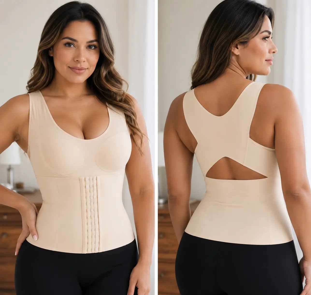 Women's Round Neck Body Shaper, Seamless Thin Nylon Compression Tank Top for Tummy Control, Waist & Chest Support