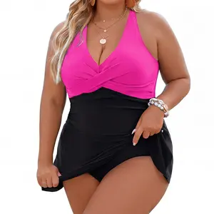 New large-sized swimwear - women's dress-style one-piece swimsuit with cross-cut design to cover the stomach area