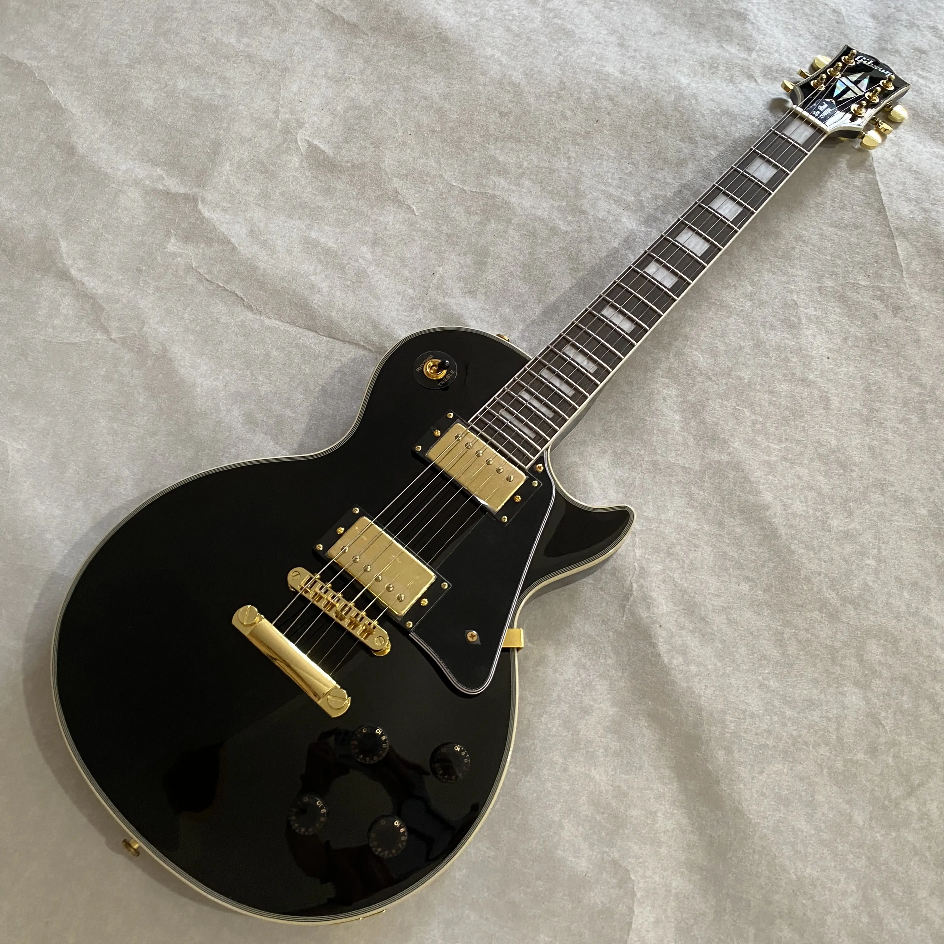 Black Beauty LP Custom Guitar Gold Hardware H-H pickup White Binding, Solid Body