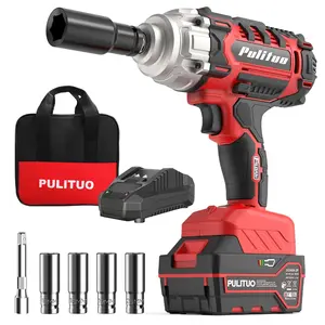 PULITUO 20V Cordless Impact Wrench 1/2 Inch 350 Ft-lbs High Torque 4.0Ah Battery 1-Hour Fast Charger LED Light 4 Impact Sockets Tool Bag Drill Bits Heavy Duty Industrial