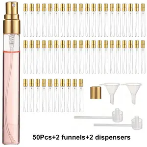 10/20/30/50Pcs 10ml Portable Perfume Atomizer Bottles Empty Refillable Fine Mist Spray Vial With Funnel Dropper Dispenser Travel Size Sample Container