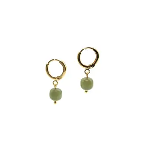 Berry — Small Hoop With Green Bead Earrings