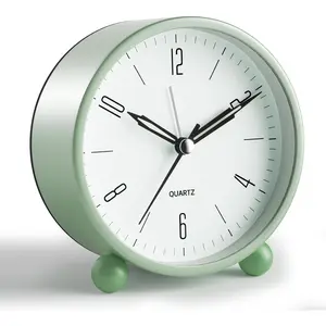 4 inch Super Silent Non Ticking Analog Alarm Clock with Night Light Battery Operated Simple Old Fashioned Design Ideal Decor for Bedroom Bedside Desk Adult Kid Gift Green