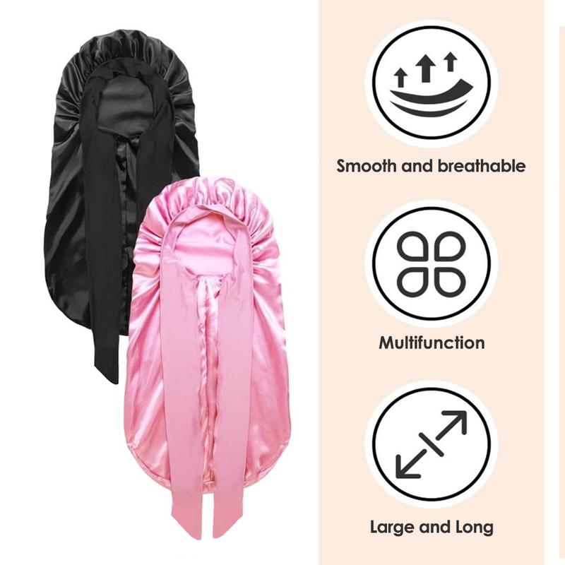 High Quality Silky Long Satin Bonnet Wide-Brimmed Extra Large Size Nightcap with Elasticated Floppy Band for Natural Curly Hair