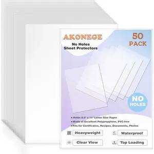 50 Pack No Holes Sheet Protectors 8.5 x 11 Inch Letter Size Page Protectors for Documents, Prints, Top Loading Heavyweight Clear View Plastic Sleeves for Papers, Artworks, Photos