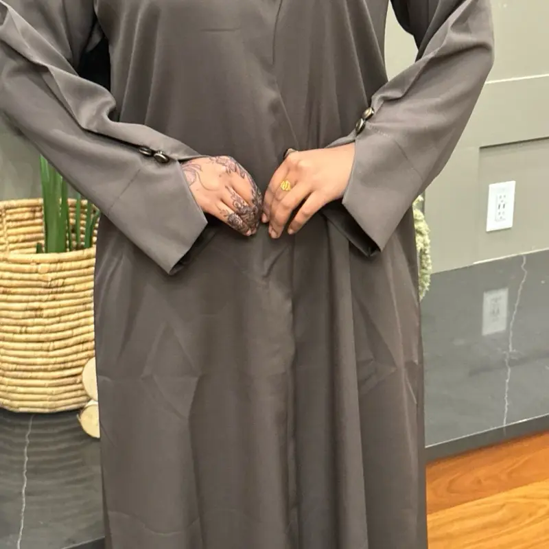 Closed Button-Front Abaya with Hijab - Elegant Gray Abaya for Modest Wear