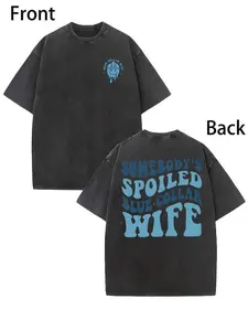 Reversible Washed Cotton, Men'S "Someone'S Spoiled Blue Collar Wife" Graphic T-Shirt - 100% Cotton, Casual And Loose, Short Sleeves, Round Neck, Ideal Summer Gift classic  rock  tee moon  rocks