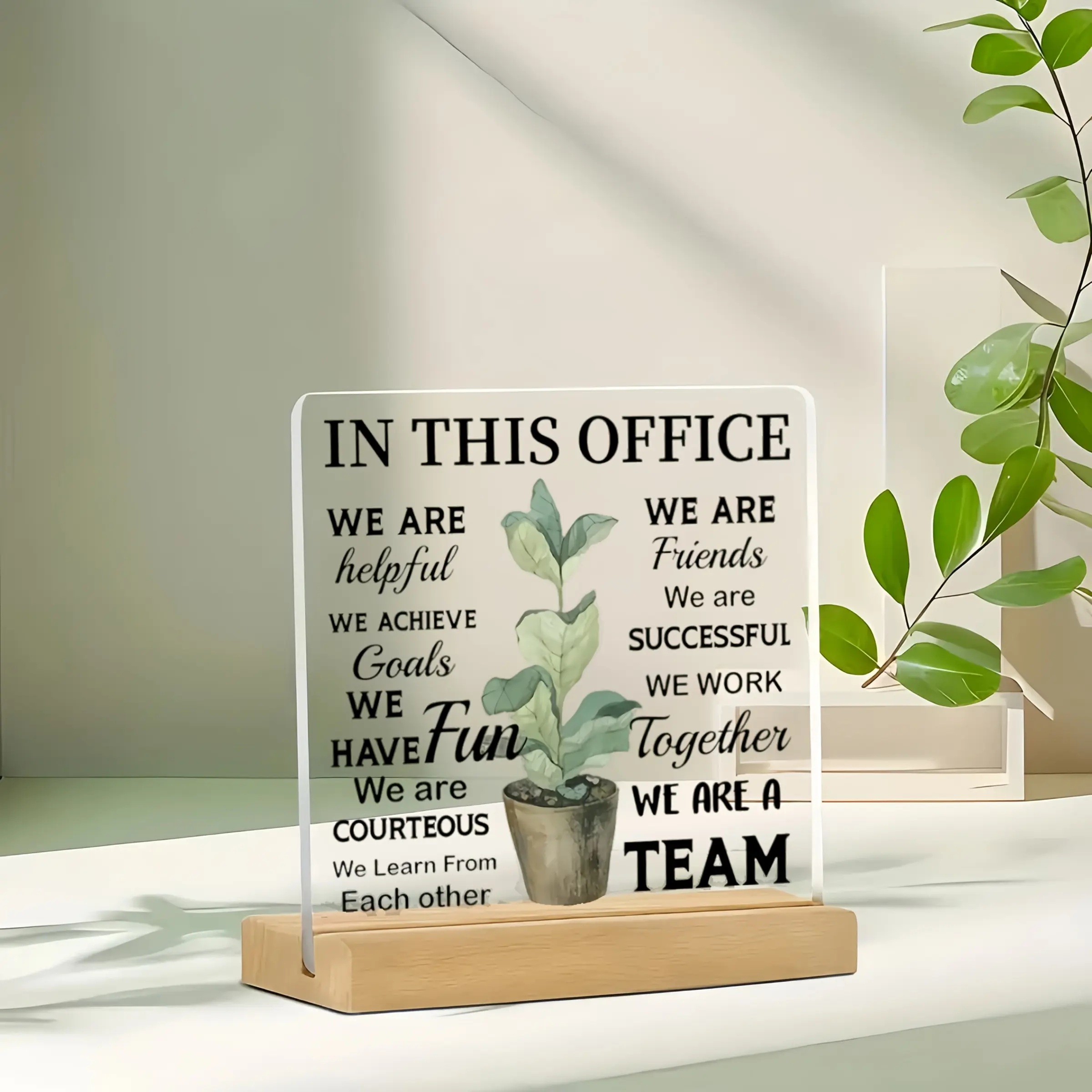 Motivational Acrylic Sign for Office Teamwork, Modern Frameless Desktop ...