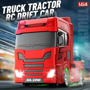 1:64 Scale 4WD RC Car - Full Proportional Mini Desktop Remote Control Drift Semi Truck Tractor with Bluetooth Control, LED Atmosphere Lights for Kids, RC Hobby Enthusiasts