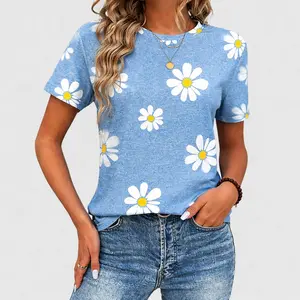 Flamingals Floral Print Round Neck Short Sleeve T-Shirt Summer Vibes