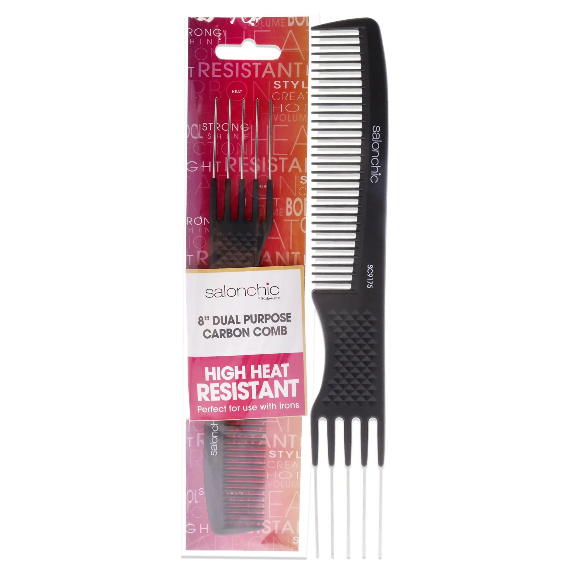Dual Purpose Carbon Comb High Heat Resistant 8 by SalonChic for Unisex - 1 Pc Comb