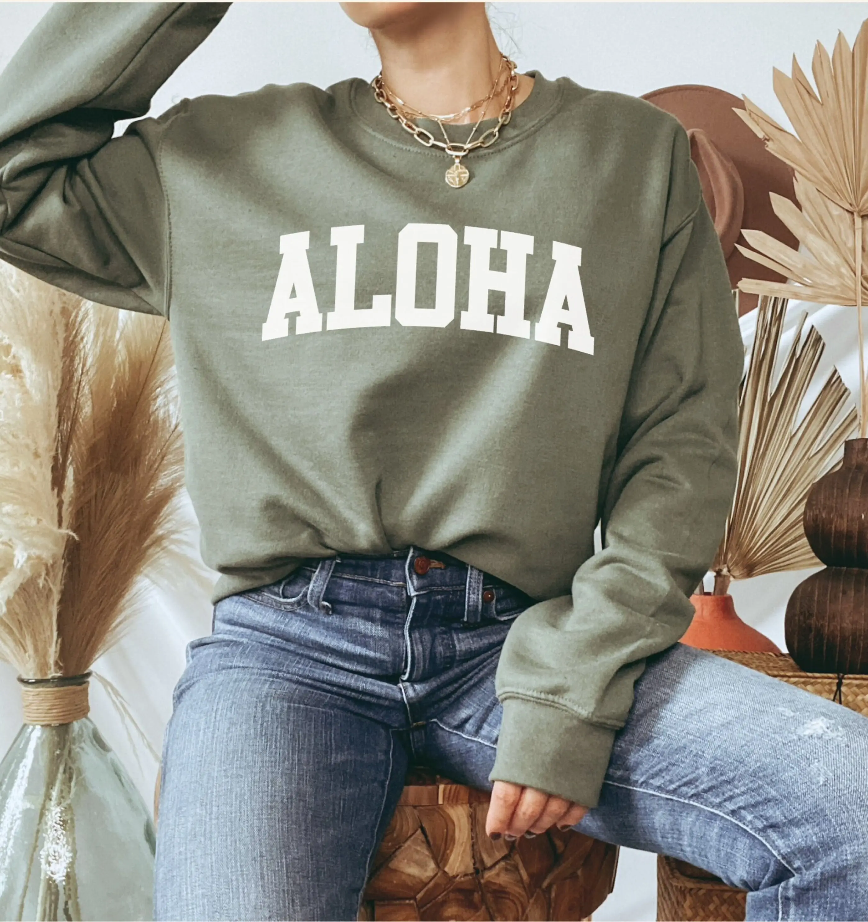 Aloha Sweatshirt, Hawaii Sweatshirt, Maui Sweatshirt, Hawaii Souvenir Gift, Aloha Crewneck Sweatshirt Cotton