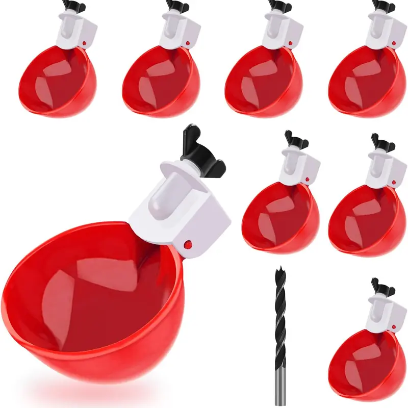 Automatic Chicken Waterer Cups (8/13/16 PCS) - No-Spill Rubber & Cold-Heat PVC Safe Polypropylene Farm Poultry Feeding Supplies, Tee-Fit Mount Fittings, Detachable Mounting Hole Opener, 3 in Diameter for 5-Gallon Waterer
