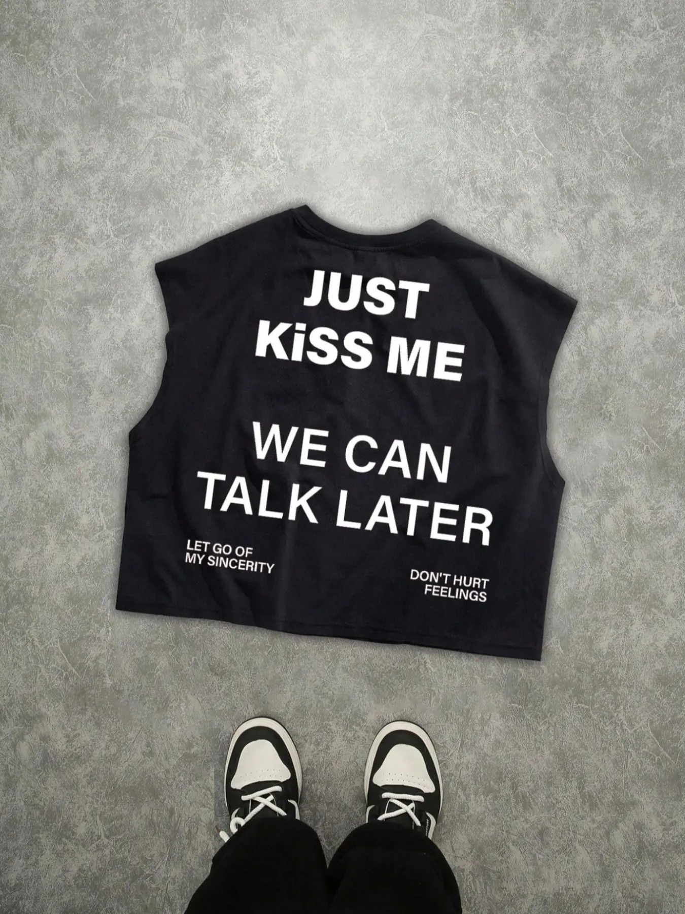 Men's Streetwear Crop Top, Tank Top, Slogan Print Design, Oversized Fit, Boxed Cut, Ideal for Daily Wear & Trendy