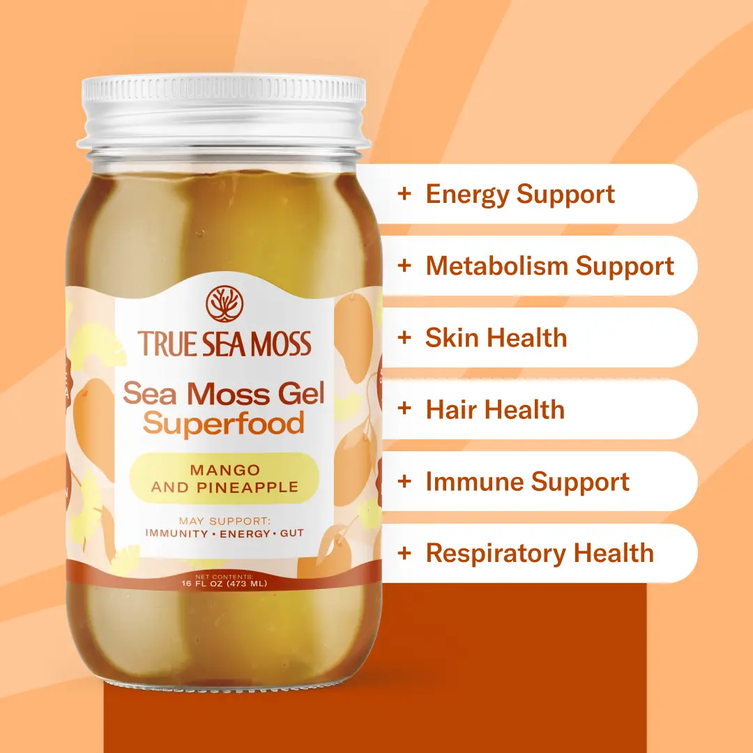 TrueSeaMoss Mango-Pineapple Sea Moss Gel – Nutrient-Rich Vegan Health Supplement...