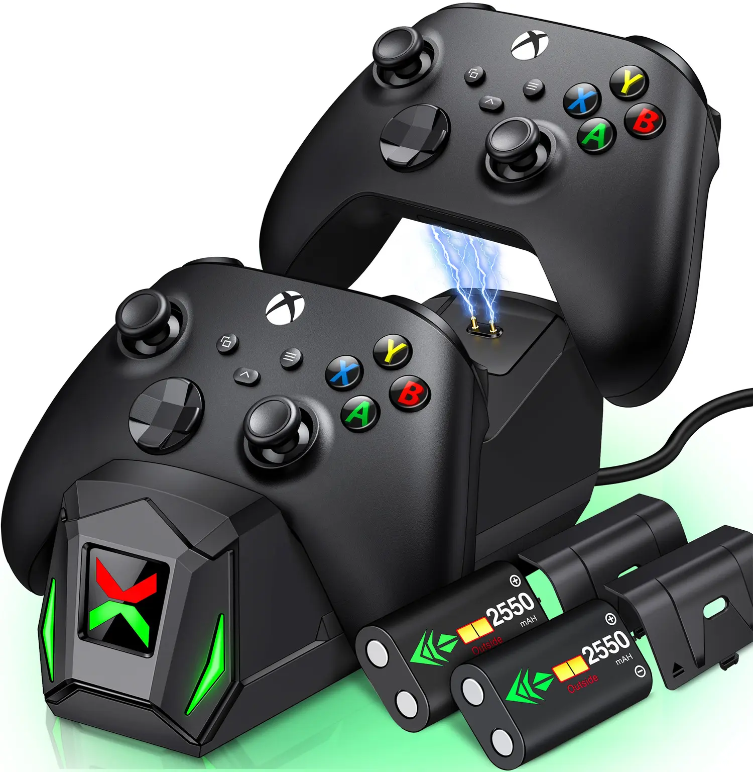 Controller Charger Station with 2x2550mAh Rechargeable Battery Packs for Xbox One/Series X|S Controller, Dual Charging Dock for Xbox One Controller Battery Pack with 4 Battery Covers for Xbox