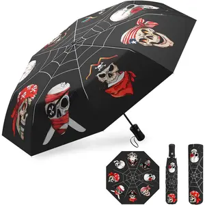 Compact Goth Skull Umbrella Gothic Gifts Pirate Accessories Travel Folding Inverted Umbrellas for Rain Windproof Umbrellas Parasol Umbrella for Sun UV Protection