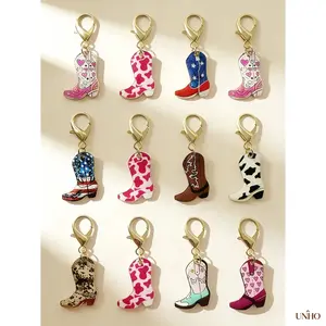 12Pcs Vintage Western Cowboy Boot Alloy Key Ring Set, Cute Metal Cowgirl Charms, Versatile Ornament Bulk Pack, Thoughtful Gift For Weddings Easter Birthdays Christmas & All Festivals