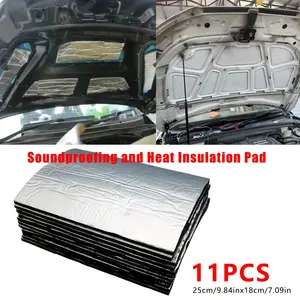 11 Sheets Car Hood Sound Deadening Mat 5mm Butyl Heat Insulation Fireproof Material for Engine Firewall Noise Reduction Vibration Dampening Universal Automotive Soundproofing Kit for Car Van Truck DIY Installation