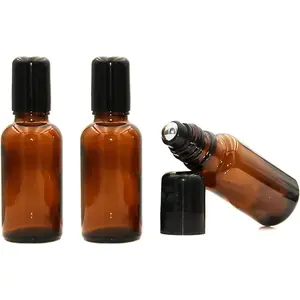 3 count 20ML  Glass Empty Refillable Roll- Bottles with Stainless Steel Roller Ball and Black Cap Essential Oil Perfume Eye  Fluid  Containers Dispense Sample Vials for Beauty