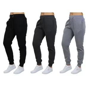 Blue Ice Women's Loose Fit  Heavyweight Classic Fleece Jogger Sweatpants- 3 Pack - Black - Charcoal - Heather Grey, M