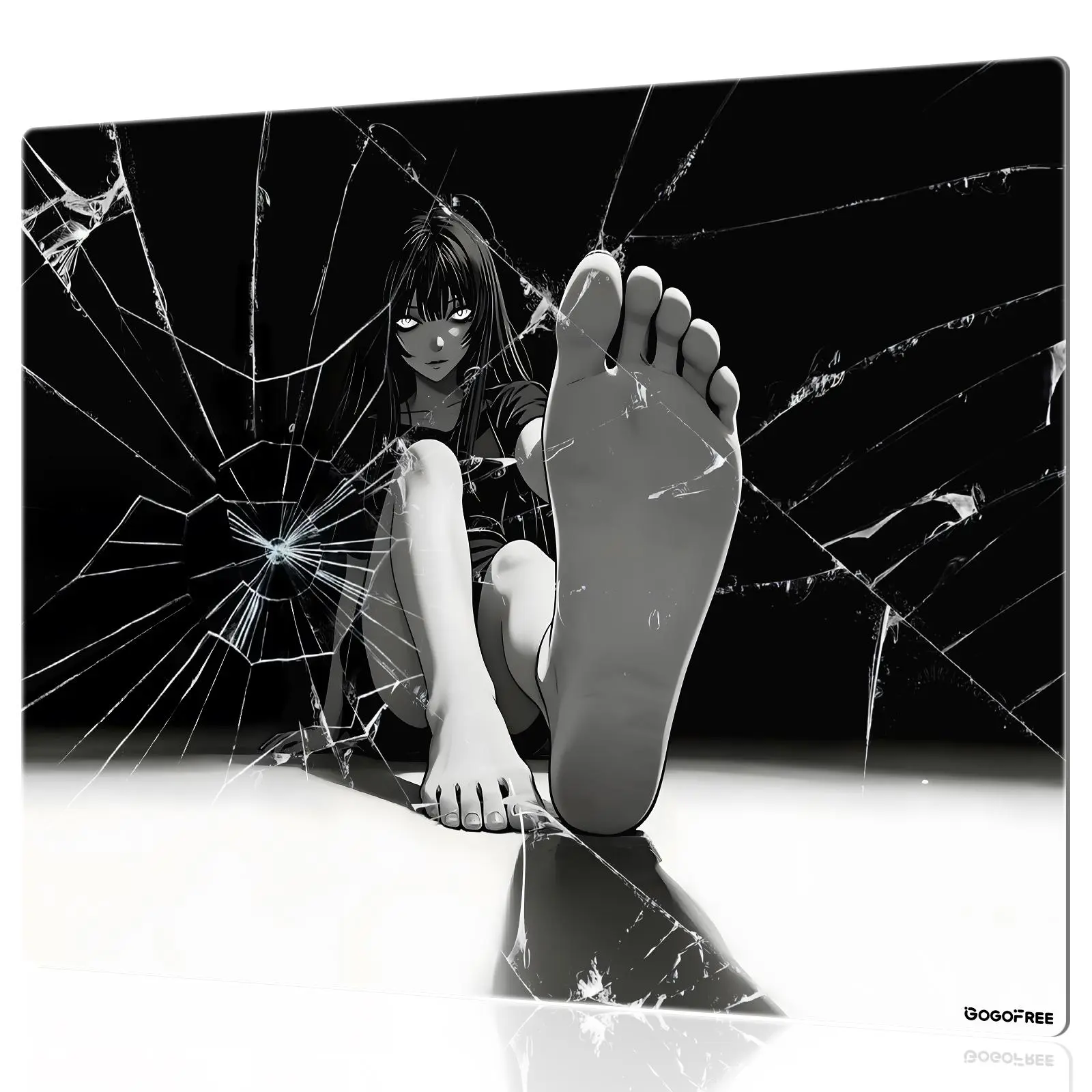 GOGOFREE Premium Anime Tempered Glass Mousepad, Unique Broken Glass Anime Girl Print, Ultra-Smooth Surface for Fast Mouse Swipes, Non-Slip Silicone Base, Scratch-Water Resistant, Durable Easy-to-Clean, Ideal for Gamers