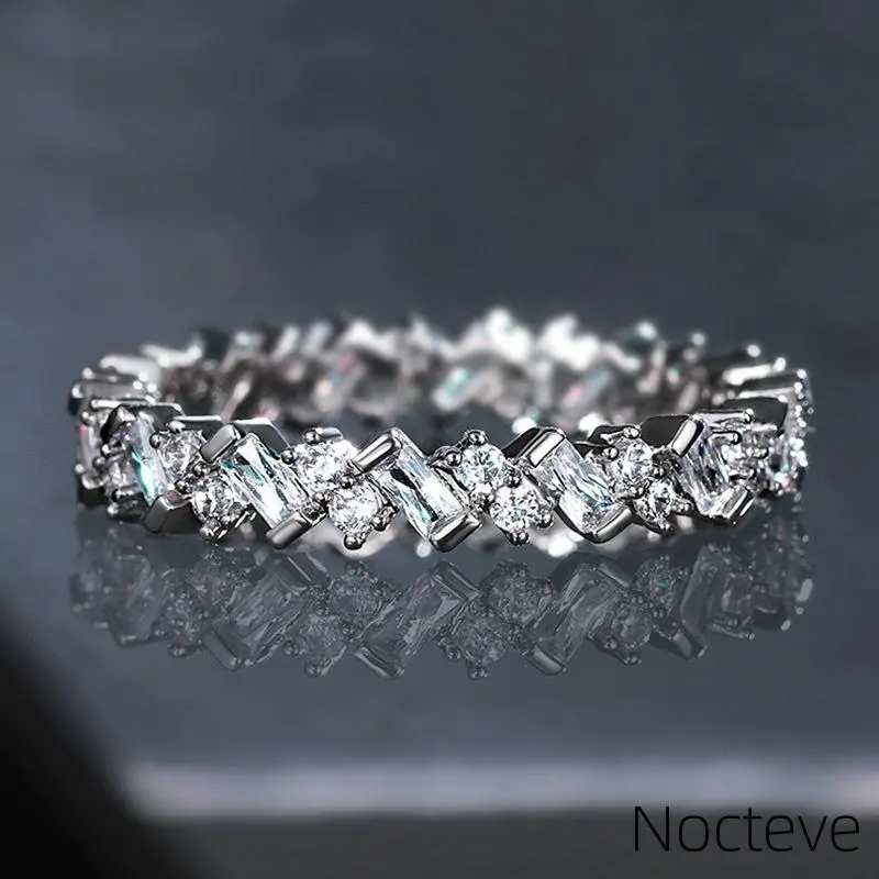 Ins Trendy Square Stone Copper Pinky Women Ring, Full Round Simulated Cubic Zirconia Geometric Stackable Band, Minimal Glam Valentine Birthday Bridesmaid Gift Jewelry for Ladies Daily Occasions