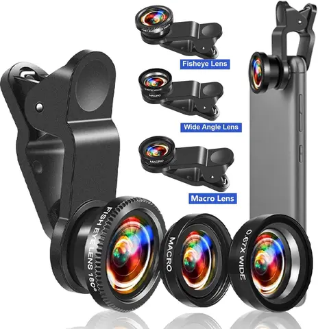 3 IN 1 Fisheye Phone Lens 0.67X Wide Angle Macro Lenses Camera Kits Clip On Mobile Phone For iPhone Samsung Xiaomi Huawei Camera Phone Accessories Electronic Gadgets Cell Phone Accessories
