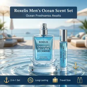 Roxelis Men's Cologne 2-in-1 Portable Set • CHASSEURS DE LA MER DE L'AMOUR Ocean Scent • 50ml Spray + 10ml Rollerball Travel Size • Premium Long-Lasting Refreshing Marine Body Fragrance Daily Grooming Gift for Him