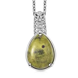Tasmanian Stichtite and White Zircon 8.65 ctw Mystic Earth Drop Pendant in Platinum Plated with Stainless Steel Necklace 20 Inches