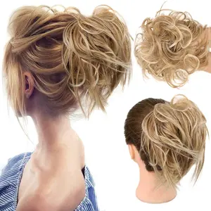 LushWig Updo Messy Bun Hairpiece Hair Extension Ponytail with Elastic Rubber Band Updo Ponytail Hairpiece Synthetic Hair Extensions Scrunchies Ponytail Hairpieces for Women