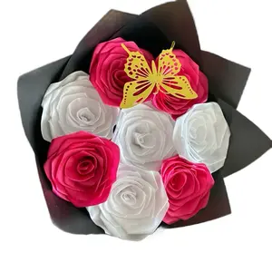 Eternal Roses - Hot Pink White & Black Floral Arrangement with Yellow Butterfly Decoration Elegant Bouquet Design Flower
