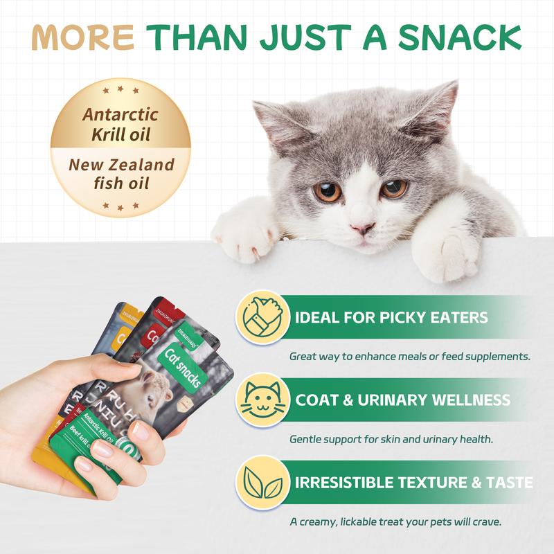 Zhuaizhuaiqi Cat Snacks - Lickable Squeezable Puree, Healthy Food, 3 Flavors: Beef with Krill Oil, Duck with Tuna, Chicken with Cat Grass, 10 Packs, 30g Each, No Gelatin, Easy Digestion