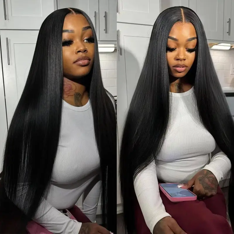 Bling Hair Bone Straight 13X6 HD Transparent13x4 Lace Front Wigs For Women Natural Black Human Hair Lace Frontal Wig Pre Plucked Hairline 180 Density #SummerVibes