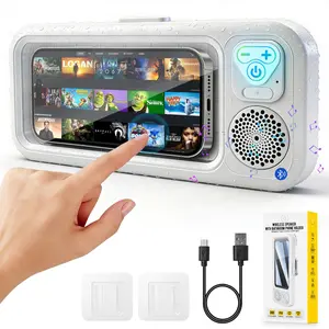 Waterproof Shower Phone Holder with Bluetooth Speaker Ipx5 360 Rotatable Suction Cup Wall Mount Universal for All Smartphones