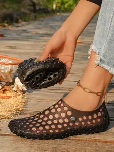 Summer New Soft Sole Anti-Slip Breathable Hollow Out Sandals, Foldable Water Shoes, Aqua Shoes for Beach, Casual PU Upper Rubber Sole