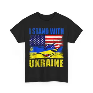 Support I Stand With Ukraine American Ukrainian Flag Unisex T-Shirt Casual Round Neck Cotton Menswear