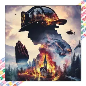 1 set of DIY diamond painting kit, 5D diamond art kit, DIY decoration firefighter, forest fire, church mosaic, diamond art, DIY art home decor, Diamond Art Tools