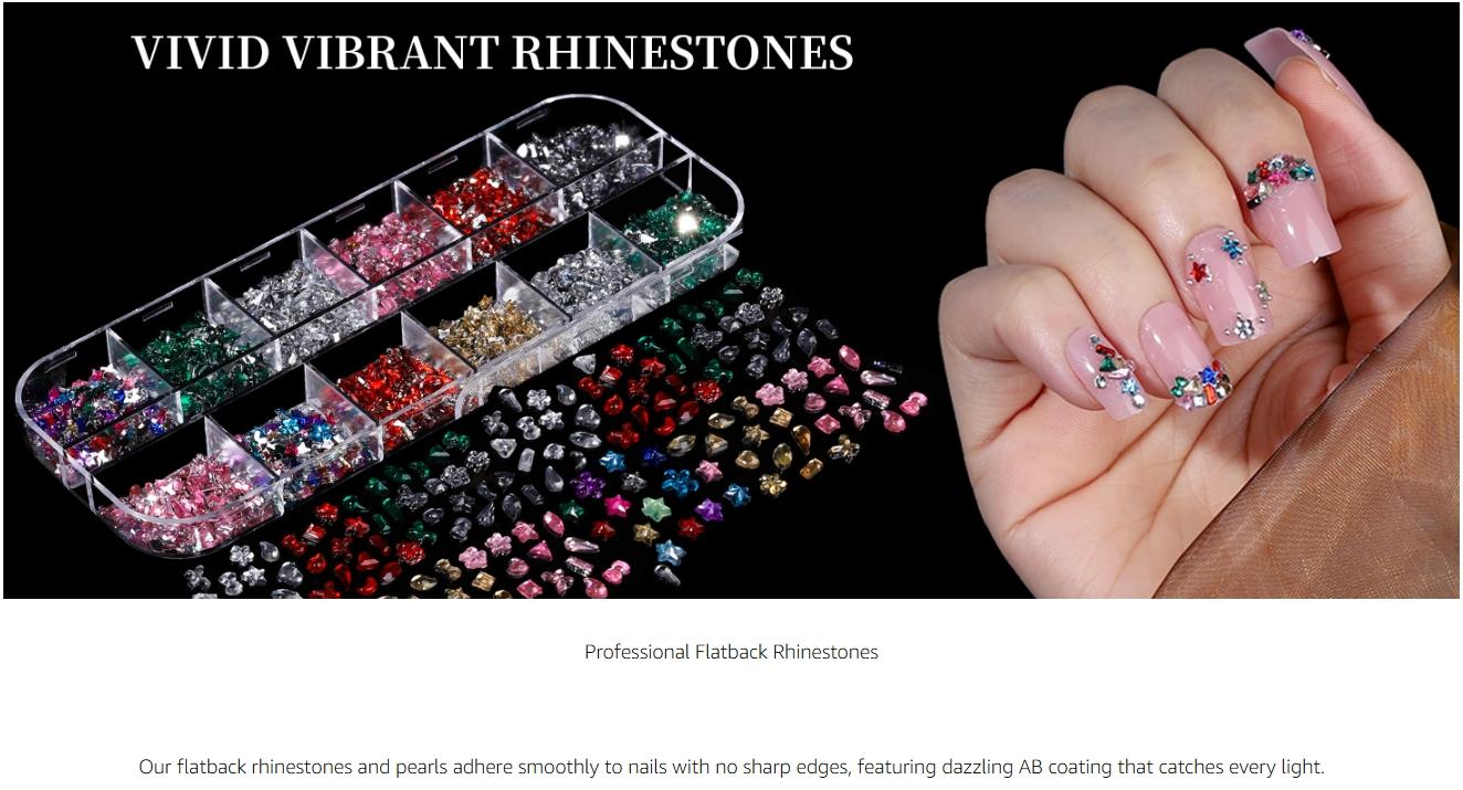 Nail Charms, Nail Rhinestones Kit with 8 Boxes of Nail Gems, 3D Charms for Nails, Colorful Clear Flatback Rhinestones, Charms Y2K for Nails, Multi Shape Pearls Jewels for Crafts