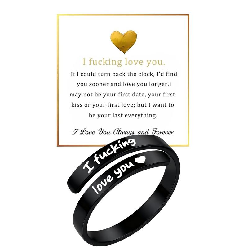 "I Fcking Love You" Adjustable Ring for Women and Men – Stainless Steel Engraved Heart Spiral Wrap Twist, Vintage Promise Ring, Perfect Valentine's Day Gift for Wife or Girlfriend