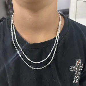 Tewiky Men's 2-Piece 3mm Layered Cuban Link & Rope Chain Necklaces Set, 18-28in Silver Trendy Summer Vibes Jewelry, 2 piece sets for Boyfriend Anniversary & Birthday Gifting, Gifts For Boyfriend, Birthday Gifts For Bf, Stylish Accessories, Guys Gifts, Uni