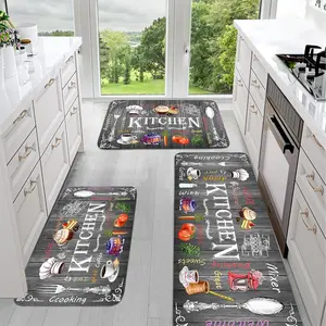 JIT 1pc Simple Flannel Grey Wood Grain Vegetable Pattern Decorative Carpet Kitchen Carpet Set, Flannel Side Cushion Set Rug Slip-resistant washable side soft carpet, suitable for kitchens, laundry rooms carpets