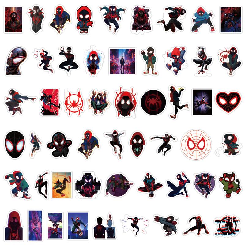Marvel Spider-Man Cartoon Stickers 50pcs - Blue Design with Red and Blue Character for Decorative Use